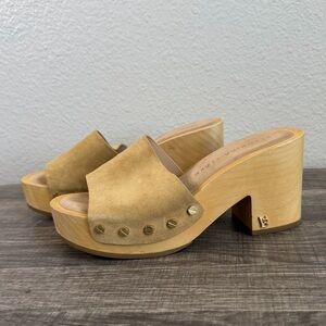 Veronica Beard Tan Suede Platform Clog Sandals